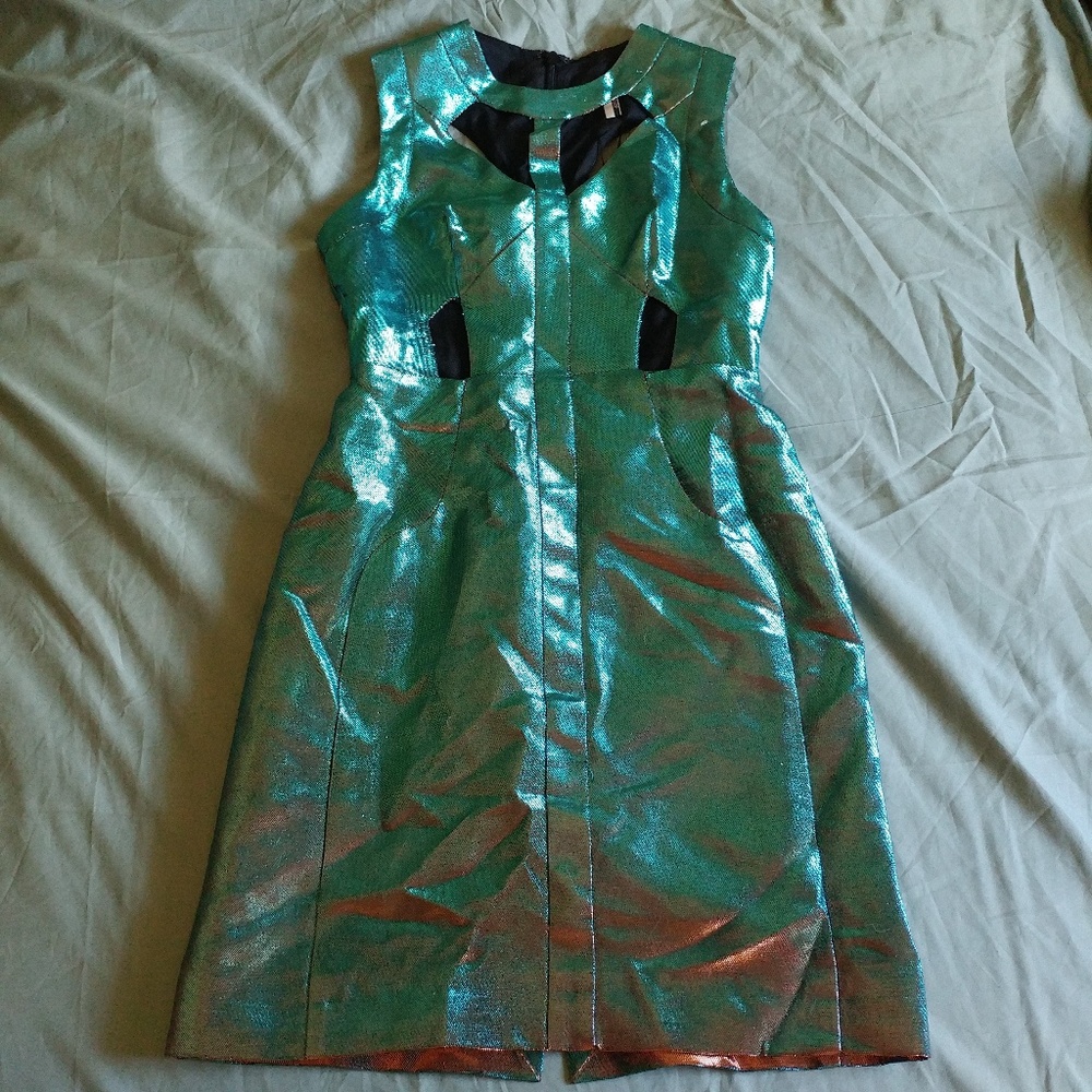 Topshop teal and bronze dress